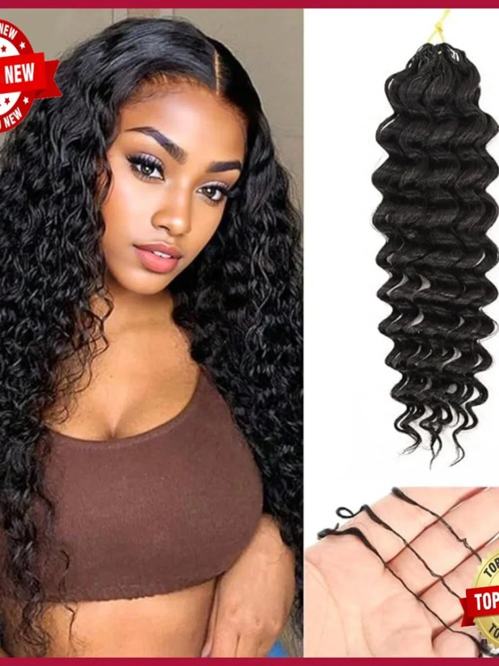 22 Inch Human Hair Crochet Extensions Deep Wave Pre-Separated 50g